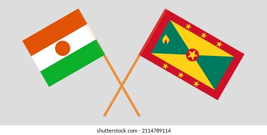 Crossed flags of Niger and Grenada. Official colors. Correct proportion. Vector illustration
