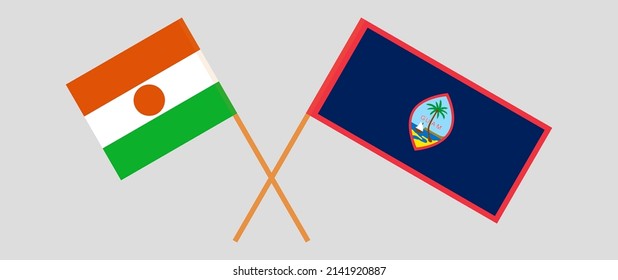 Crossed flags of Niger and Guam. Official colors. Correct proportion. Vector illustration
