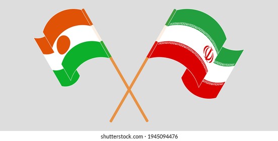 Crossed flags of the Niger and Iran. Official colors. Correct proportion