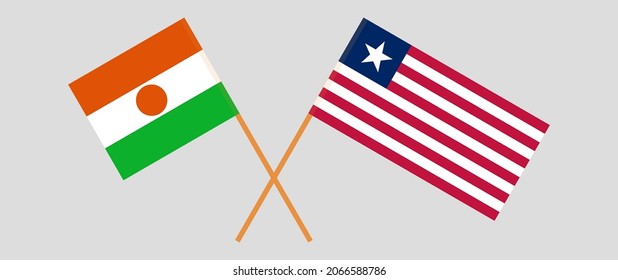 Crossed flags of Niger and Liberia. Official colors. Correct proportion