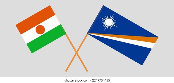 Crossed flags of Niger and Marshall Islands. Official colors. Correct proportion. Vector illustration
