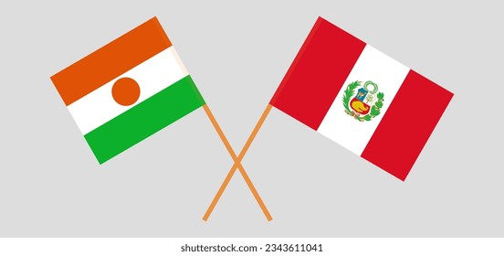 Crossed flags of Niger and Peru. Official colors. Correct proportion. Vector illustration
