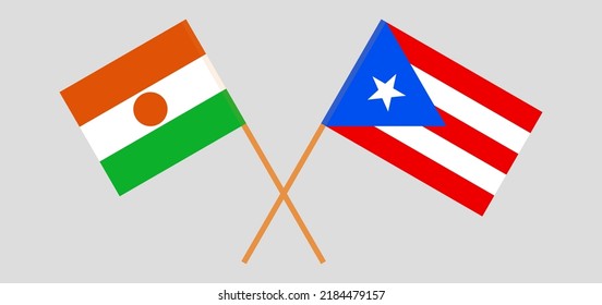 Gekreuzte Flaggen von Niger und Puerto Rico. Offizielle Farben. Richtiger Anteil. Vektorgrafik
