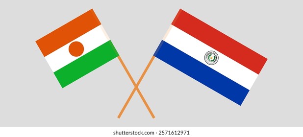 Crossed flags of Niger and Republic of Paraguay. Official colors. Correct proportion. Vector illustration.
