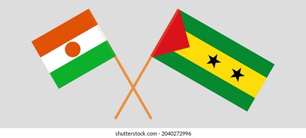 Crossed flags of the Niger and Sao Tome and Principe. Official colors. Correct proportion