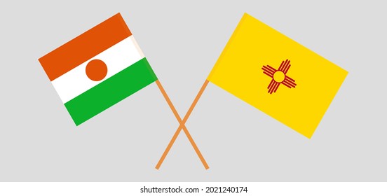 Crossed flags of the Niger and the State of New Mexico. Official colors. Correct proportion
