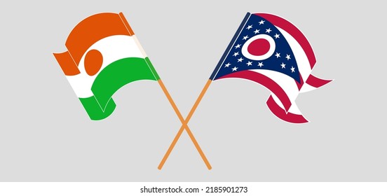 Crossed flags of Niger and the State of Ohio. Official colors. Correct proportion. Vector illustration
