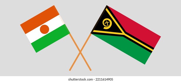 Crossed flags of Niger and Vanuatu. Official colors. Correct proportion