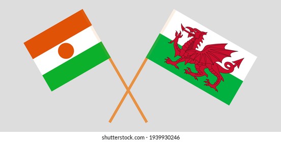 Crossed flags of the Niger and Wales. Official colors. Correct proportion