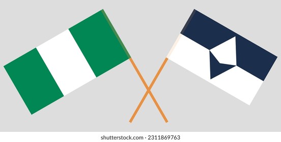 Crossed flags of Nigeria and Antarctica. Official colors. Correct proportion. Vector illustration
