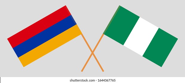 Crossed flags of Nigeria and Armenia. Official colors. Correct proportion. Vector illustration
