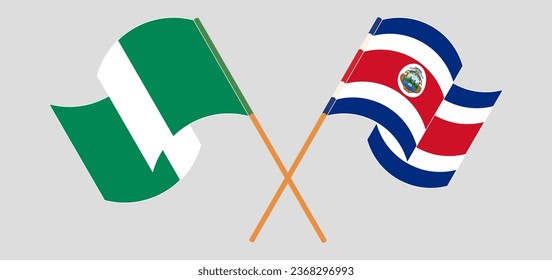 Crossed flags of Nigeria and Costa Rica. Official colors. Correct proportion. Vector illustration
