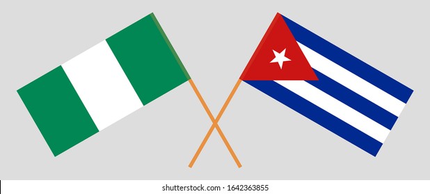 Crossed flags of Nigeria and Cuba. Official colors. Correct proportion. Vector illustration
