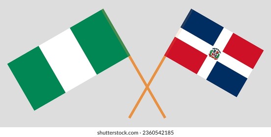 Crossed flags of Nigeria and Dominican Republic. Official colors. Correct proportion. Vector illustration
