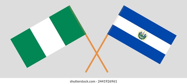 Crossed flags of Nigeria and El Salvador. Official colors. Correct proportion. Vector illustration
