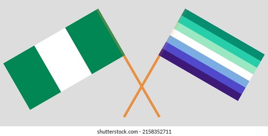 Crossed flags of Nigeria and gay men pride. Official colors. Correct proportion. Vector illustration
