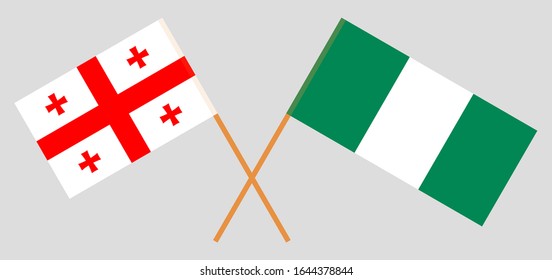 Crossed flags of Nigeria and Georgia. Official colors. Correct proportion. Vector illustration
