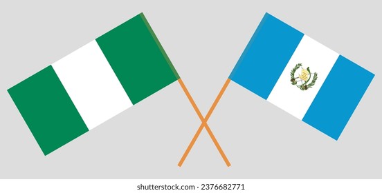 Crossed flags of Nigeria and Guatemala. Official colors. Correct proportion. Vector illustration
