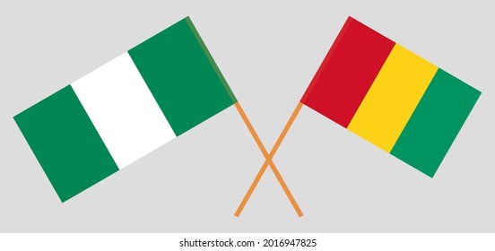 Crossed flags of Nigeria and Guinea. Official colors. Correct proportion