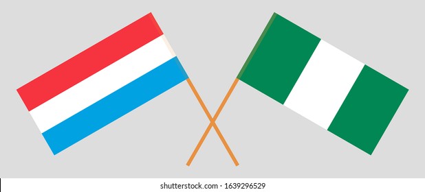 Crossed flags of Nigeria and Luxembourg. Official colors. Correct proportion. Vector illustration
