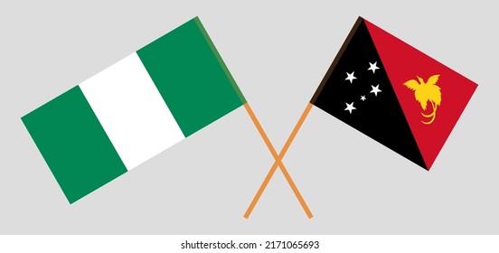 Crossed flags of Nigeria and Papua New Guinea. Official colors. Correct proportion. Vector illustration
