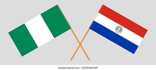 Crossed flags of Nigeria and Republic of Paraguay. Official colors. Correct proportion. Vector illustration.
