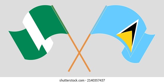 Crossed flags of Nigeria and Saint Lucia. Official colors. Correct proportion. Vector illustration
