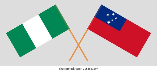 Crossed flags of Nigeria and Samoa. Official colors. Correct proportion. Vector illustration
