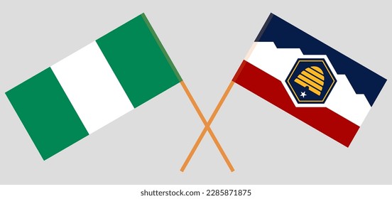 Crossed flags of Nigeria and The State of Utah. Official colors. Correct proportion. Vector illustration