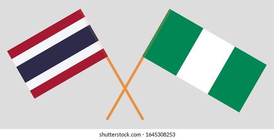 Crossed flags of Nigeria and Thailand. Official colors. Correct proportion. Vector illustration
