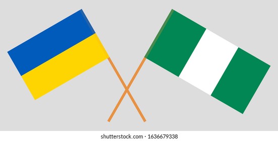 Crossed flags of Nigeria and the Ukraine. Official colors. Correct proportion. Vector illustration
