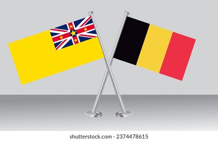 Crossed flags of Niue and Belgium. Official colors. Correct proportion. Banner design
