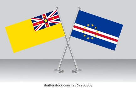 Crossed flags of Niue and CAPE VERD. Official colors. Correct proportion. Banner design
