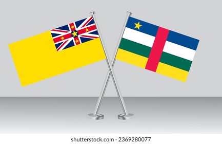 Crossed flags of Niue and Central African Republic. Official colors. Correct proportion. Banner design
