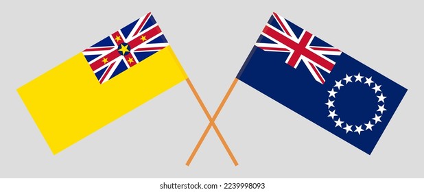 Crossed flags of Niue and Cook Islands. Official colors. Correct proportion. Vector illustration
