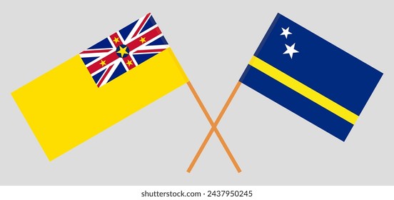 Crossed flags of Niue and Country of Curacao. Official colors. Correct proportion. Vector illustration
