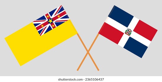 Crossed flags of Niue and Dominican Republic. Official colors. Correct proportion. Vector illustration
