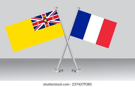 Crossed flags of Niue and France. Official colors. Correct proportion. Banner design
