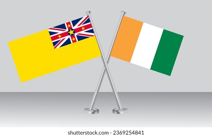 Crossed flags of Niue and Ivory Coast. Official colors. Correct proportion. Banner design
