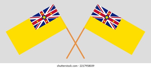 Crossed flags of Niue. Official colors. Correct proportion. Vector illustration
