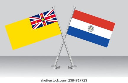Crossed flags of Niue and Paraguay. Official colors. Correct proportion. Banner design
