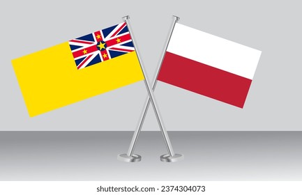 Crossed flags of Niue and Poland. Official colors. Correct proportion. Banner design
