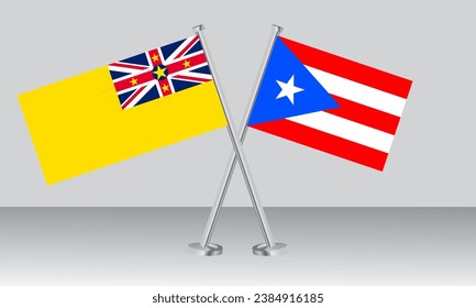 Crossed flags of Niue and Puerto Rico. Official colors. Correct proportion. Banner design