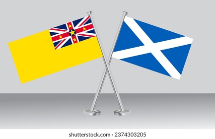 Crossed flags of Niue and Scotland. Official colors. Correct proportion. Banner design
