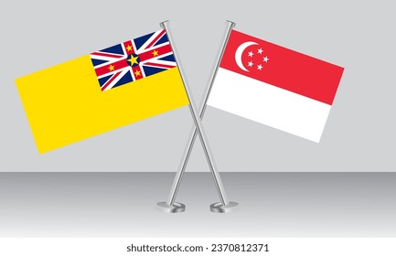 Crossed flags of Niue and Singapore. Official colors. Correct proportion. Banner design
