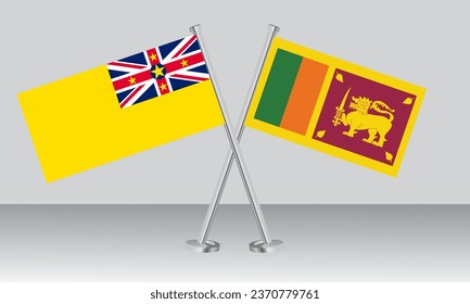 Crossed flags of Niue and Sri Lanka. Official colors. Correct proportion. Banner design
