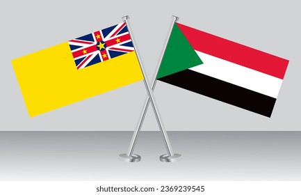 Crossed flags of Niue and Sudan. Official colors. Correct proportion. Banner design

