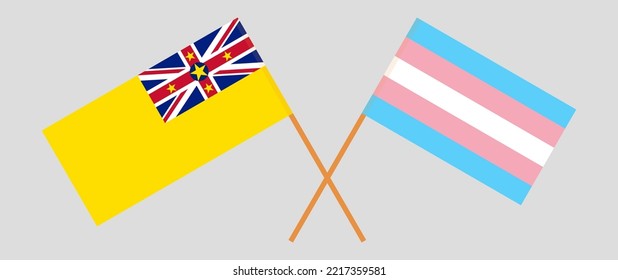 Crossed flags of Niue and Transgender Pride. Official colors. Correct proportion. Vector illustration
