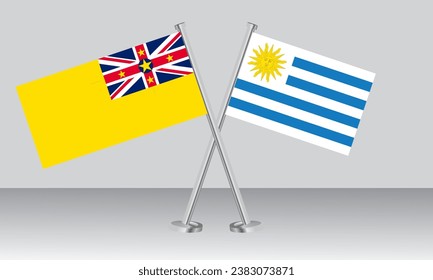 Crossed flags of Niue and Uruguay. Official colors. Correct proportion. Banner design