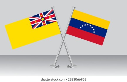 Crossed flags of Niue and Venezuela. Official colors. Correct proportion. Banner design